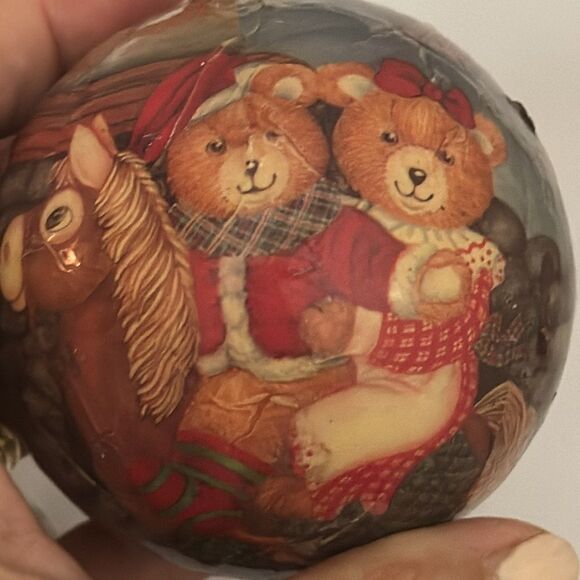 Lot of 3 paper decoupaged Christmas tree ornaments with teddy bears & snowmen - Picture 7 of 8